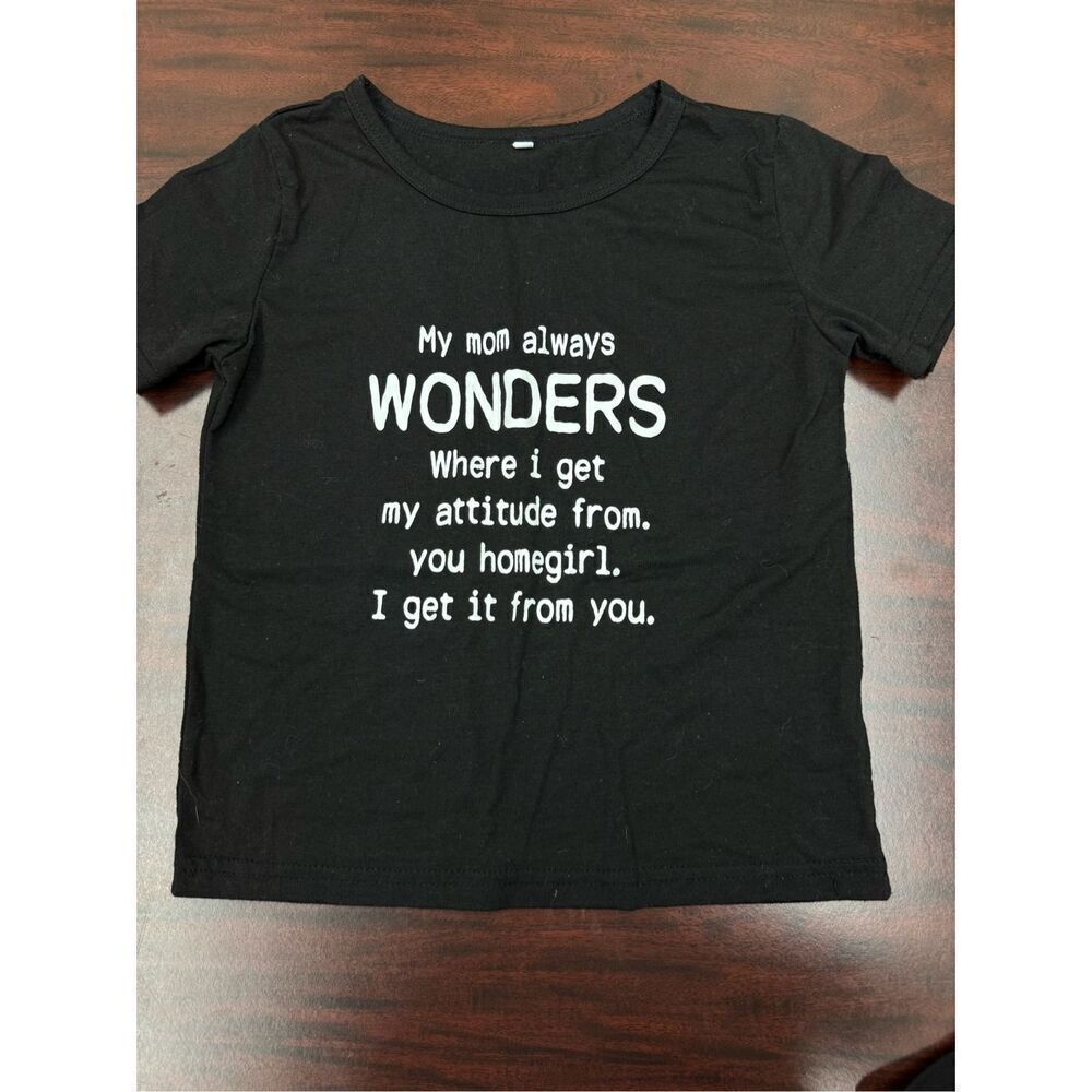 SHEIN Kids Black Short Sleeve Attitude Tee Shirt